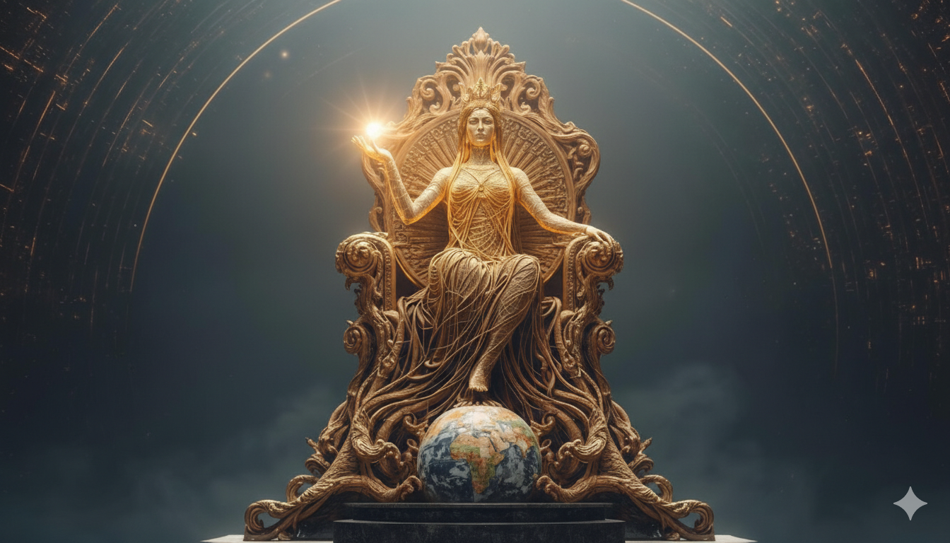 Ethereal gold radiant silhouette representing Lita Goddess of Growth, symbolising sovereign transformation and personal expansion.